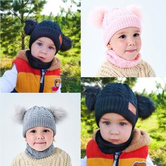 Los Niños De Invierno Sombrero y Bufanda Set para Niño Niñas Niños grueso cálido Crochet Sombrero 