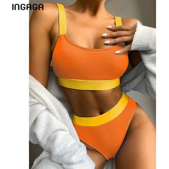 INGAGA-Bikinis de cintura alta para mujer  trajes de baño de banda  .. 