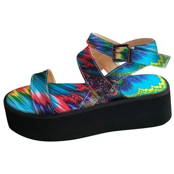 Sandalias de plataforma multicolor para Mujer zapatos de moda-Azul 