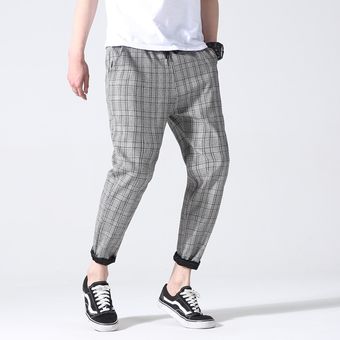 #W5 pantalones de cuadros juveniles para hombre,ropa de calle,Harajuku,moda coreana,pantalones de otoño,pantalones de chándal para hombre,pantalones Harem de 5 colores 