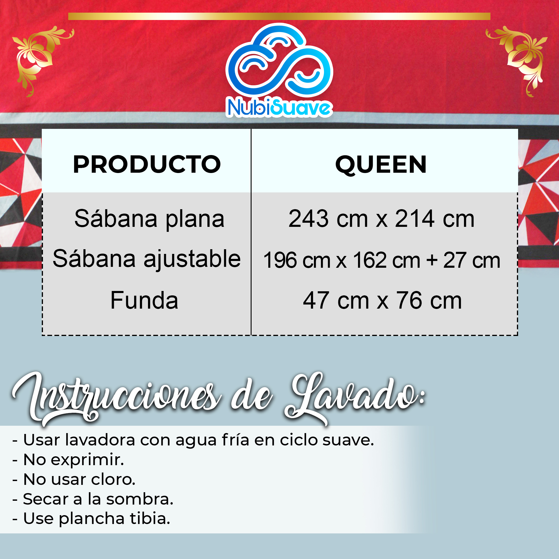 Juego De Sabanas Queen Size Microfibra Nubisuave Rojo Azul Grisaceo