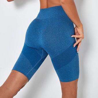 #Black Sin costura Yoga pantalones cortos de cintura alta Push Up cadera pantalones cortos de deporte para las mujeres Leggings nada prueba de la longitud de la rodilla mallas para correr Fitness 