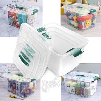 Caja Plástico de almacenamiento, TRANSPARENTE, 35 Litros, 42 x 36 x 35 cm  casa y jardín