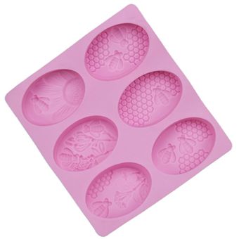 Con silicona 6 oval abeja jabón hecho a mano del molde DIY de silicona molde para hornear ovalada de color rosa 