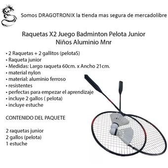 Raquetas X2 Juego Badminton Pelota Junior Niños Aluminio GENERICO