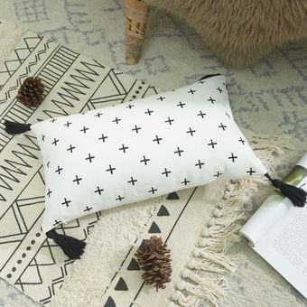 Almohada de lona con estampado de borlas para decoración del hogar, 