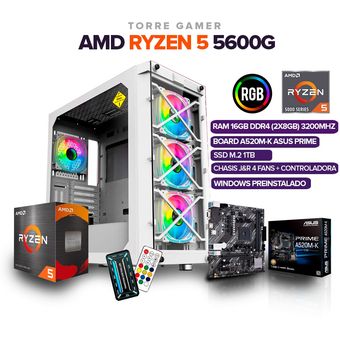 Torre Pc Gamer Ryzen 5 5600g, Board, 16gb Ram, Disco Ssd