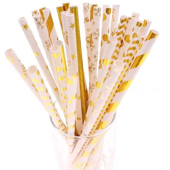hoja de oro pajitas de papel decoración de la boda de mezcla de rayas de alumin 