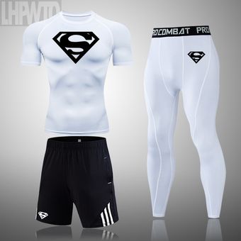 #3-PC set Camiseta de secado rápido para hombre pantalones cortos de entrenamiento para gimnasio y baloncesto 