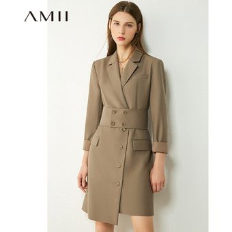 AMII minimalismo otoño vestido de traje de mujer cinturón de solapa 