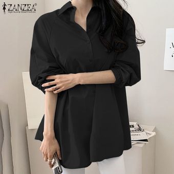 ZANZEA manga para mujer de collar floja ocasional holgada camisa sólida de la túnica de la blusa - Negro | Linio Colombia - ZA402FA0WQCH0LCO