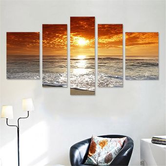 Habitación 5PCS Sunset lienzo Impresión de la pintura abstracta del hogar del cuadro de estar decoración de la pared sin marco #-Albaricoque 