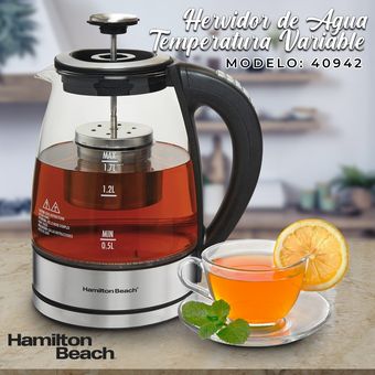 Hervidor Hamilton Beach Tetera eléctrica 40942 de vidrio con infusor de té  extraíble, 1.7 L 40942
