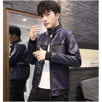 Chaqueta De Cuero Pu Delgada Con Cremallera Fina De Otoño Para Hombre 