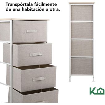 Comoda Cajonera de 4 Cajones Mueble Organizador Tela Madera KingsHouse  KINGCHEST4