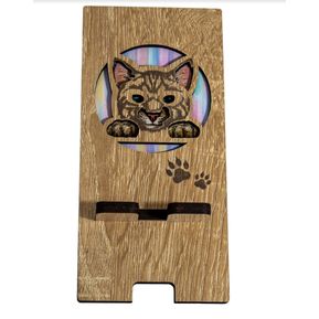 Gato Decorativo Porta celular de Madera para Mesa o Escritorio