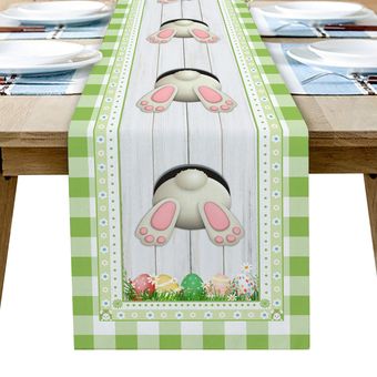Camino de mesa con cuadros verdes de Pascua Decoración de mesa de b 