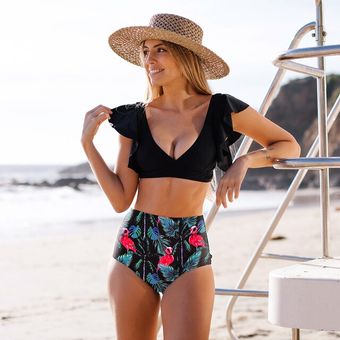 Geagodelia Juego de 3 piezas de bikini de verano con estampado floral y helado para la playa y la playa con lazo. 