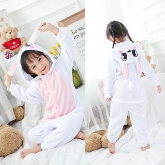 mono de unicornio para niños color blanco-LA30 Pijama de animales para niñas de invierno cálido de una pieza con capucha 