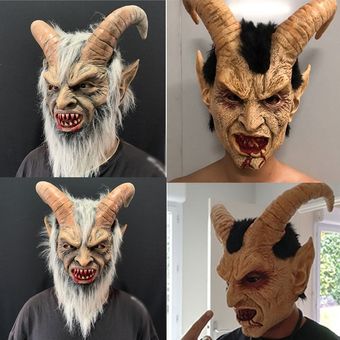 Takerlama-Máscaras de película de Lucifer máscara de látex del diablo Cosplay de Halloween #A disfraz de adulto máscara con cuerno accesorios de fiesta 