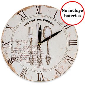 Reloj De Pared Vintage Grande Circular 34 Cm De Madera Mdf Utensilios