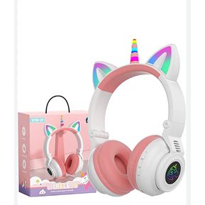 Auriculares Bluetooth de unicornio para niñas, niños y adolescentes, auriculares inalámbricos para gatos para smartphones/tableta/portátil/PC/TV, con micrófono y diadema ajustable