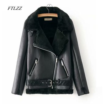 abrigo cálido FTLZZ-Chaqueta de piel de oveja sintética para mujer 