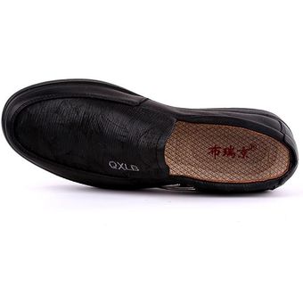 Moda Hombre de gran tamaño de microfibra tela suave cómodo zapatos planos ocasionales de los holgazanes Negro 