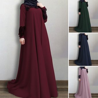 Remiendo flojo ZANZEA Mujeres Musulmanas de gran tamaño del cordón de oscilación Una línea Maxi Camisa de vestir ejercito verde 