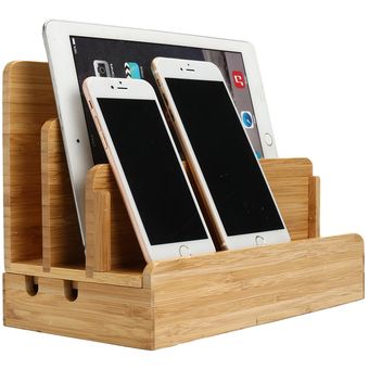 Bamboo Multi Function Charger Dock Soporte organizador para teléfono inteligente  tableta 