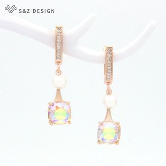 Diseño Sz Pendientes De Mujer De Cristal Cuadrado Coreano De 
