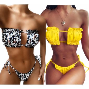 Conjunto de Bikini con estampado de leopardo para mujer  traje de baño de dos piezas con estampado 