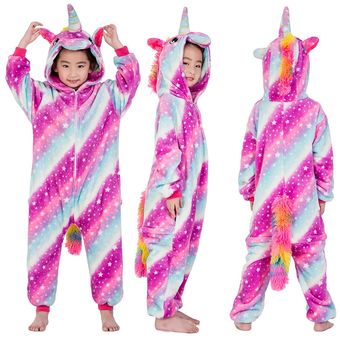 pijama para niños disfraz para niñas ropa de dormir interior pijama de franela de invierno Pijama de unicornio arcoíris de dibujos animados pijamas para niños-LA25 