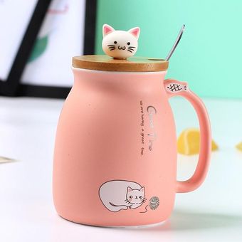 500 ml de cerámica del patrón del gato taza de café buena taza de agua con tapa-Pink 