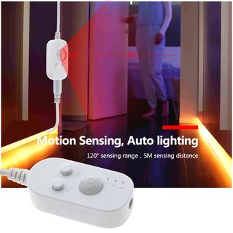 tira de luz LED de CC de 5V para cocina Sensor de luz resistente al agua blanco cálido y ajustable con 3 brillos CUI Lámpara de luz LED de movimiento PIR con USB 