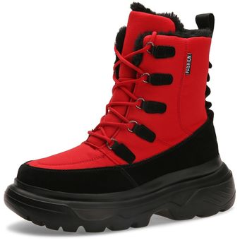 #Rojo Nuevas botas de moda para hombre de alta calidad a prueba de agua tobillo botas de nieve suela gruesa Zapatillas de piel cálida de felpa Slip-On invierno zapatos-30 ° C CUI 