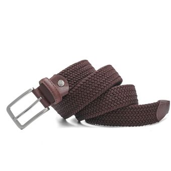 Cinturón Elástico Para Hombre Y Mujer Cinturón De Lona Tejido Trenzado De Cuero Ancho De 1-38  Marrón Oscuro Extensible 160 Cm 