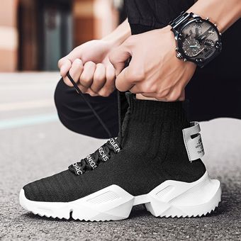 calzado para hombres JUN（#black white） botines transpirables Tenis Masculino Zapatos informales para hombre zapatillas de deporte de verano calcetín superior alto 