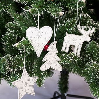 Ciervo Santa Claus copo de nieve madera Natural Navidad ornamentos c 