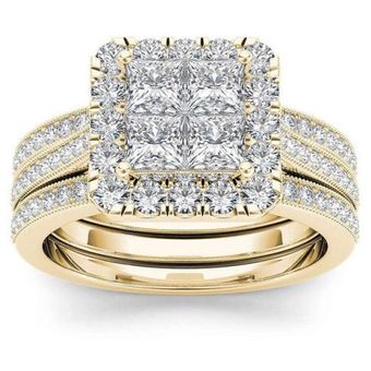 Deluxe Crystal Woman Big Zircon Ring Set Bride Boda Ring Las 