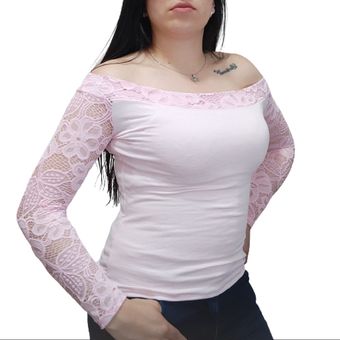 Blusa tipo faja con detalle de randa en mangas