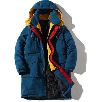 De moda de invierno largo abrigo a prueba de viento Chaqueta de algodón sudaderas con capucha ropa falsa de dos piezas costura abrigos cálido grueso abrigo Parker   Black 