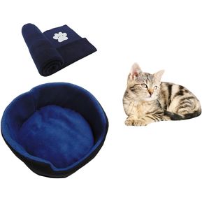 Cama para gato pequeña + cobija térmica mediana Azul Oscuro