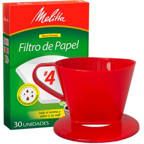 Portafiltro Melitta Rojo (Tamaño #4) con 30 filtros