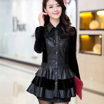 abrigo delgado de mang Chaqueta negra de cuero sintético para mujer 