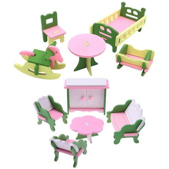 casa de m 2 juegos de muebles de casa de muñecas de madera para bebés 