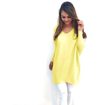 Top de manga larga para mujer Top caliente Color sólido Pullover V Cuello Tops sueltos Top de manga larga para mujer Top caliente Color sólido Pullover V Cuello Tops sueltos