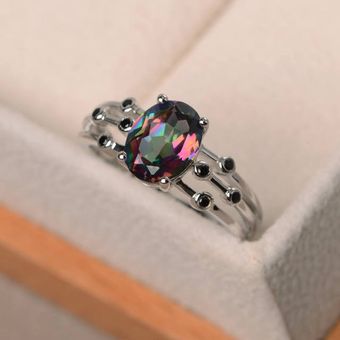 Anillo Oval Púrpura Femenino Elegante 925 Joyas De Plata De 