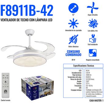 Ventilador De Techo Con Lámpara Led y Bocina Bluetooth Megaluz