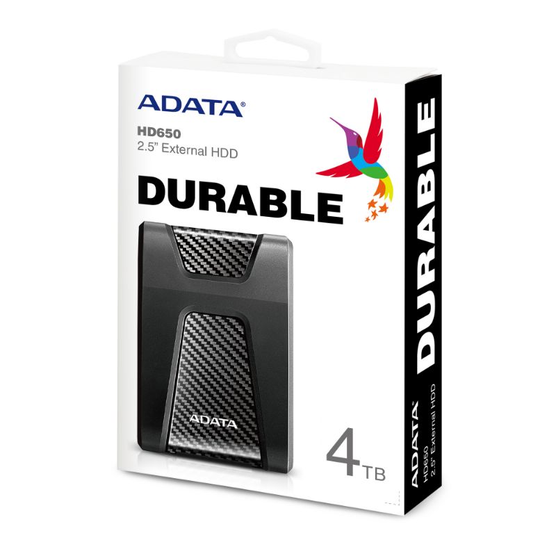 ADATA Disco Duro Externo HDD HD650, 4TB, USB 3.2 Gen1, Contra Polvo y Salpicaduras, Color Negro